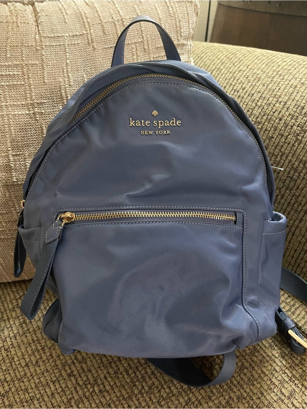 Kate Spade Chelsea Medium Nylon backpack Blue with gold hardware